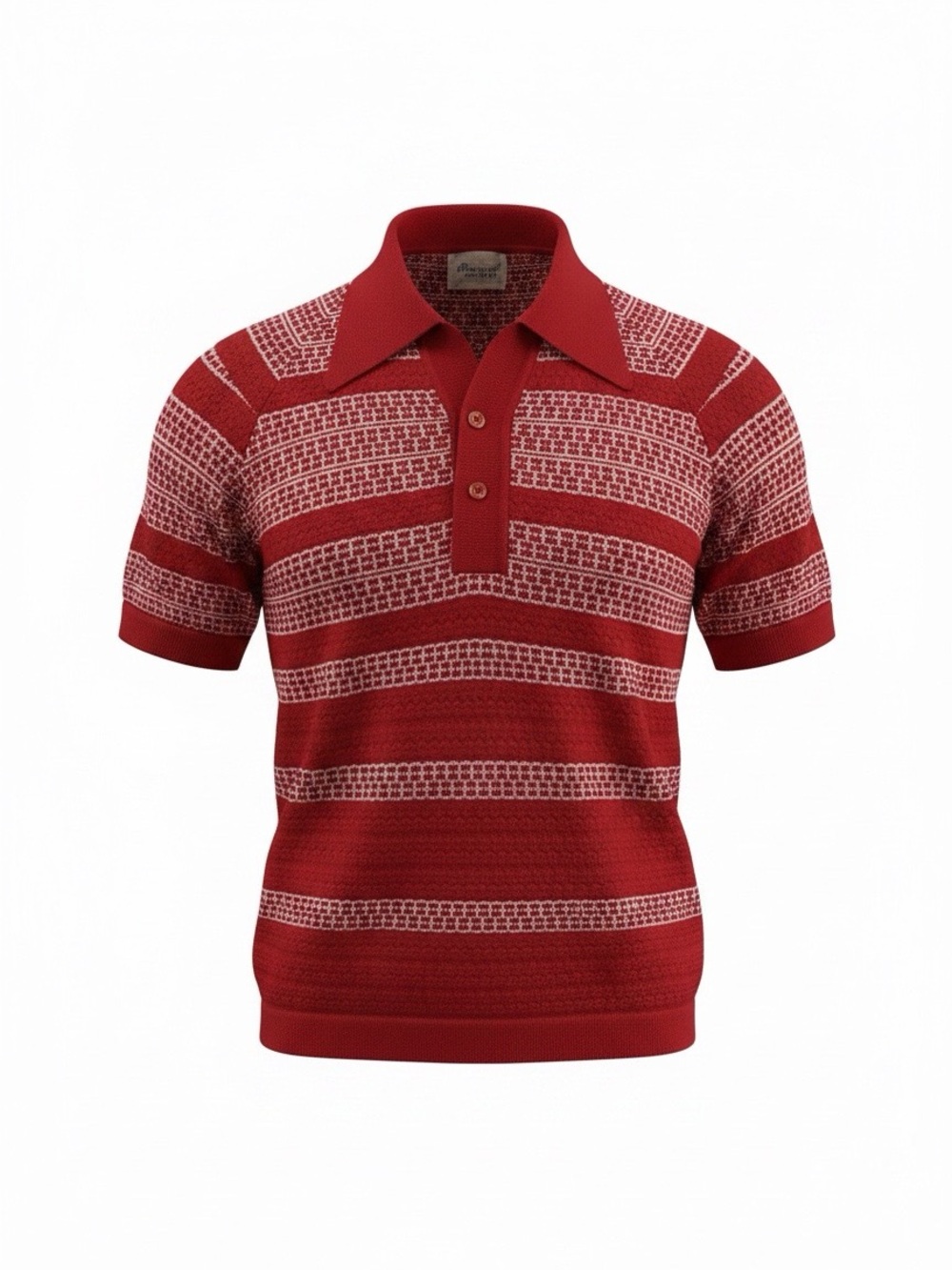 Vintage 60s-70s Donegal Coleseta Red Striped Textured Knit Polo Shirt Mod Prepp
